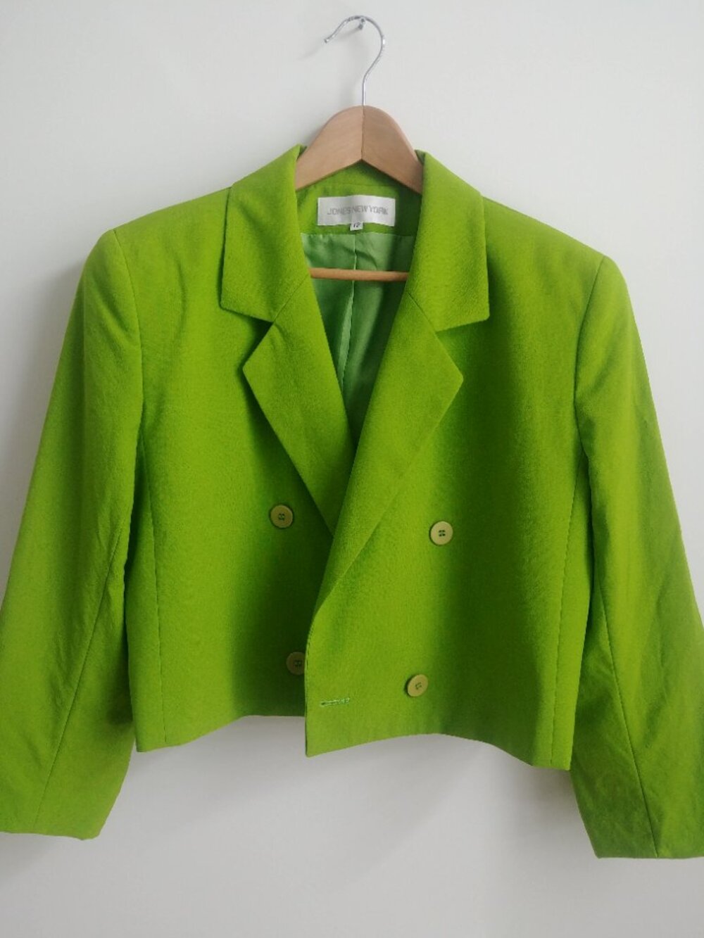 Vintage pure virgin wool bright apple pea green cropped jacket blazer 12